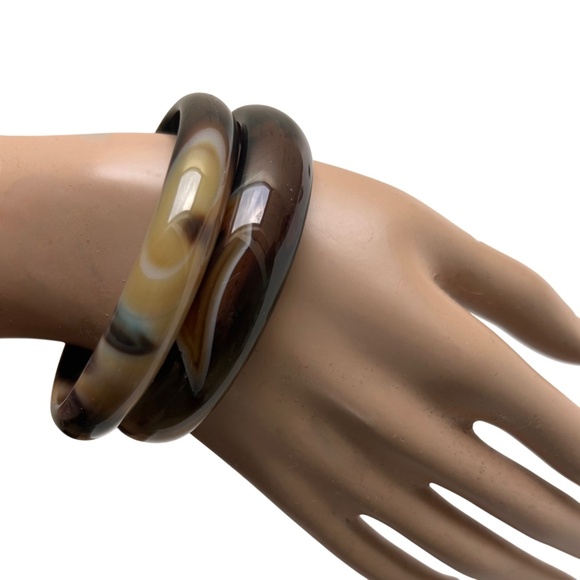 Two Agate Polished Variegated Bangle Bracelets - Picture 1 of 9